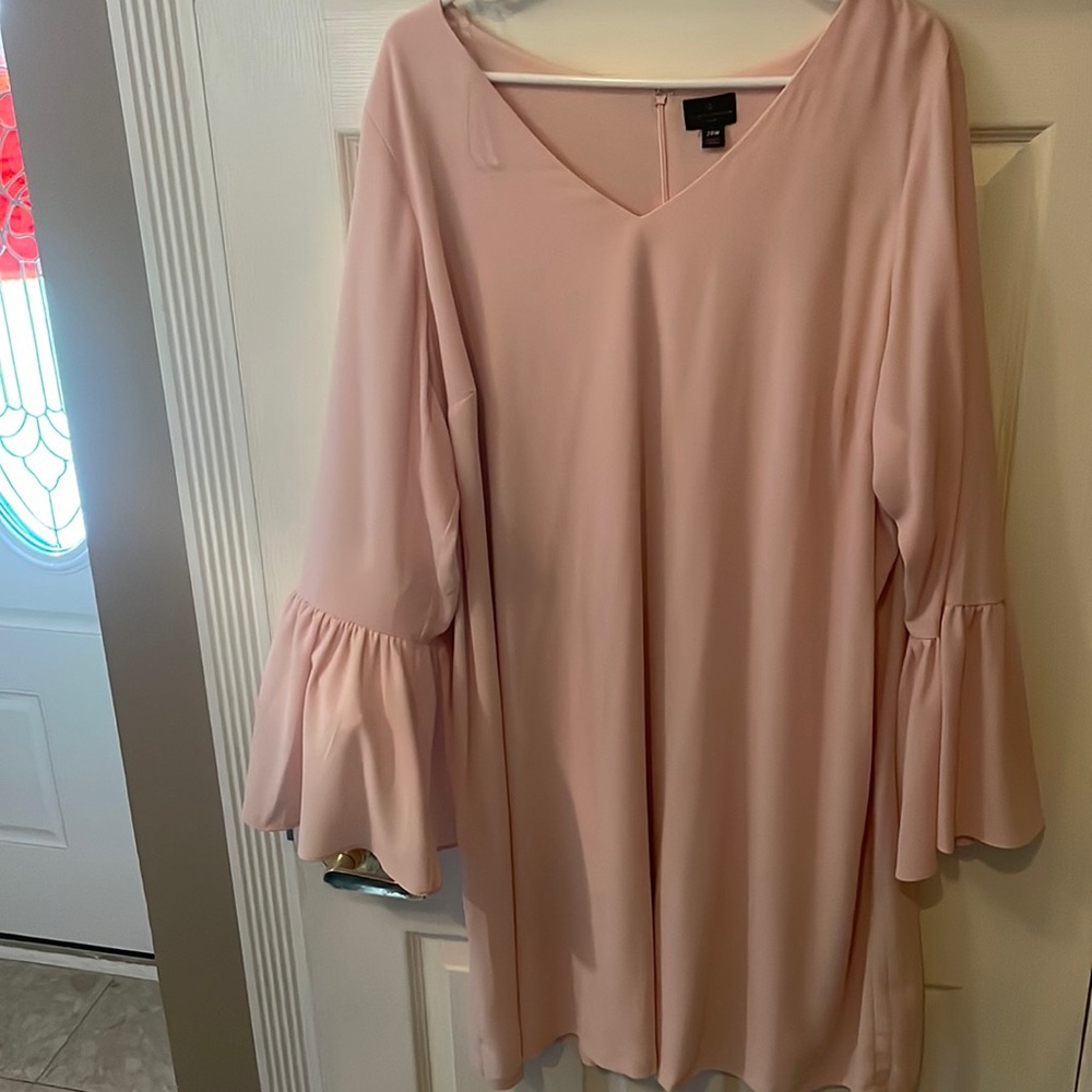 blush dress with bell sleeves